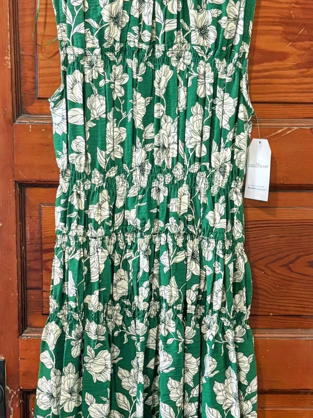 Time And Tru Green Floral Smocked Sleeveless Mini Dress (M)